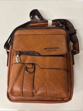 Weixier new Tan Leather Crossbody Men's Bag